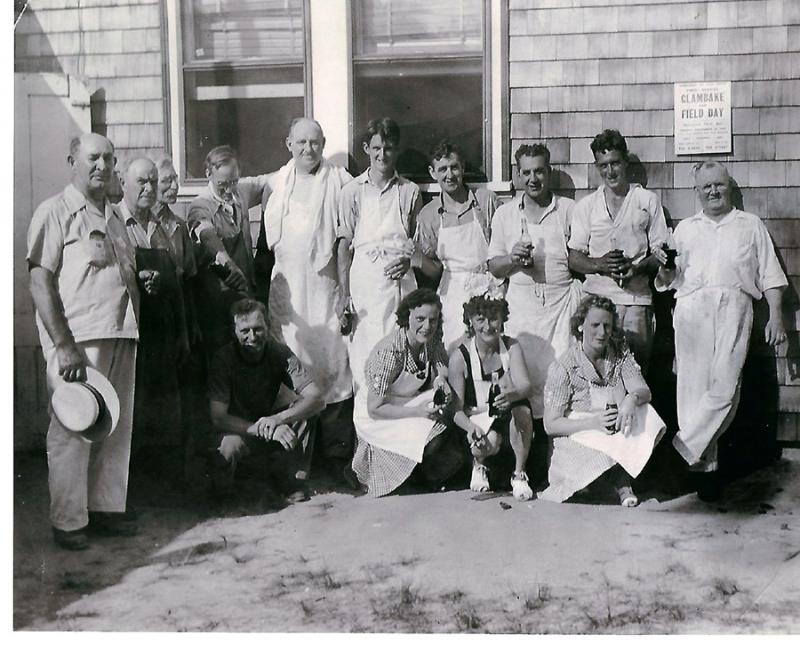 The Bates family, the last owner of Perry's Grove Pavilion, can be seen in this photo along with employees. From the Bates family: Allan Bates (back row, sixth from the left); James Bates (back row, second from the right); Blanche Bates (first row, second from the right) and Curtis S. Bates (first row, first from the left). Also pictured: Bakemaster Dick Ward (back row, fifth from the left). COURTESY ROBERT HARDING